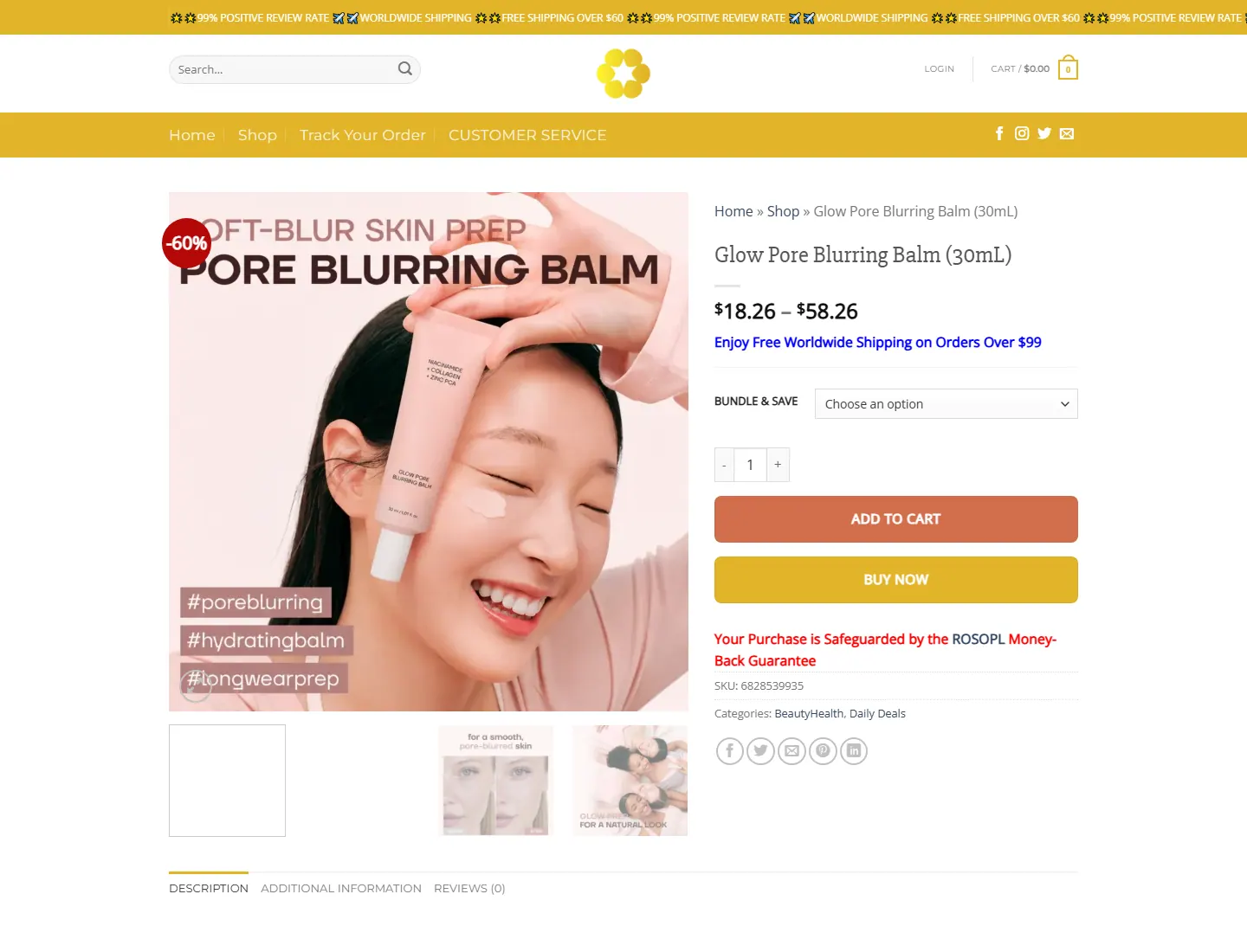 Glow Pore Blurring Balm (30mL) | Smoothing Primer & Skincare page captured during the ZeroThought investigation