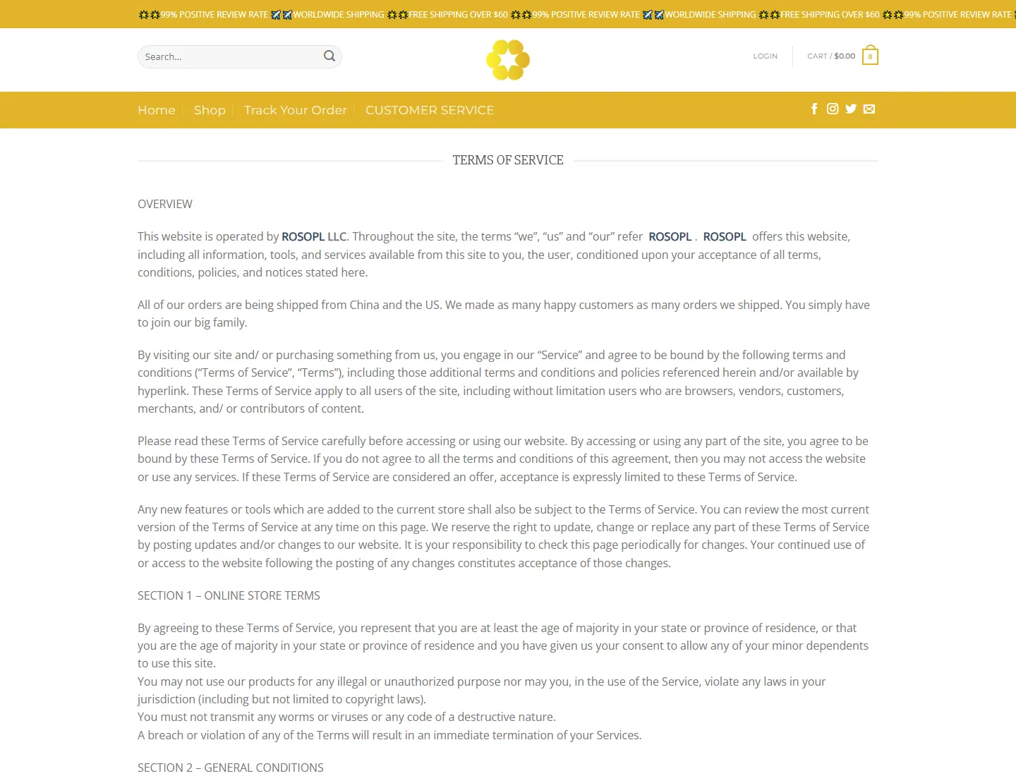 TERMS OF SERVICE - Rosopl page captured during the ZeroThought investigation