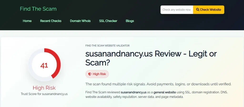 Susan & Nancy Review 2026 investigating whether susanandnancy us is scam or legit