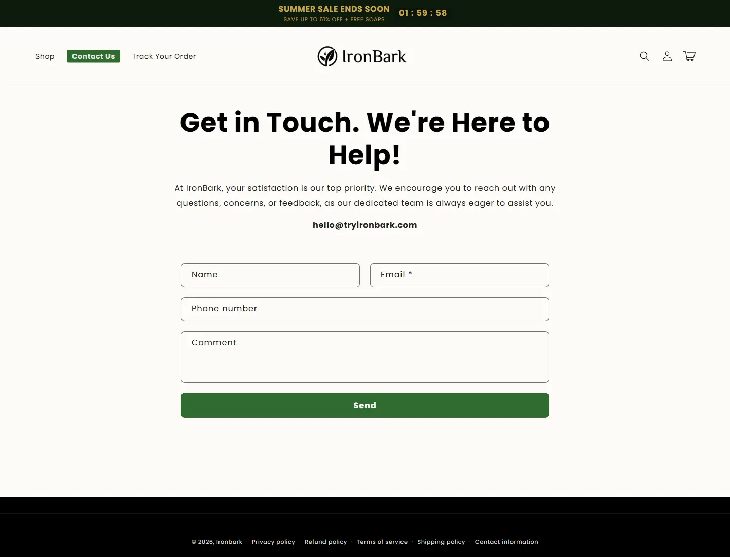 Contact – Ironbark page captured during the ZeroThought investigation