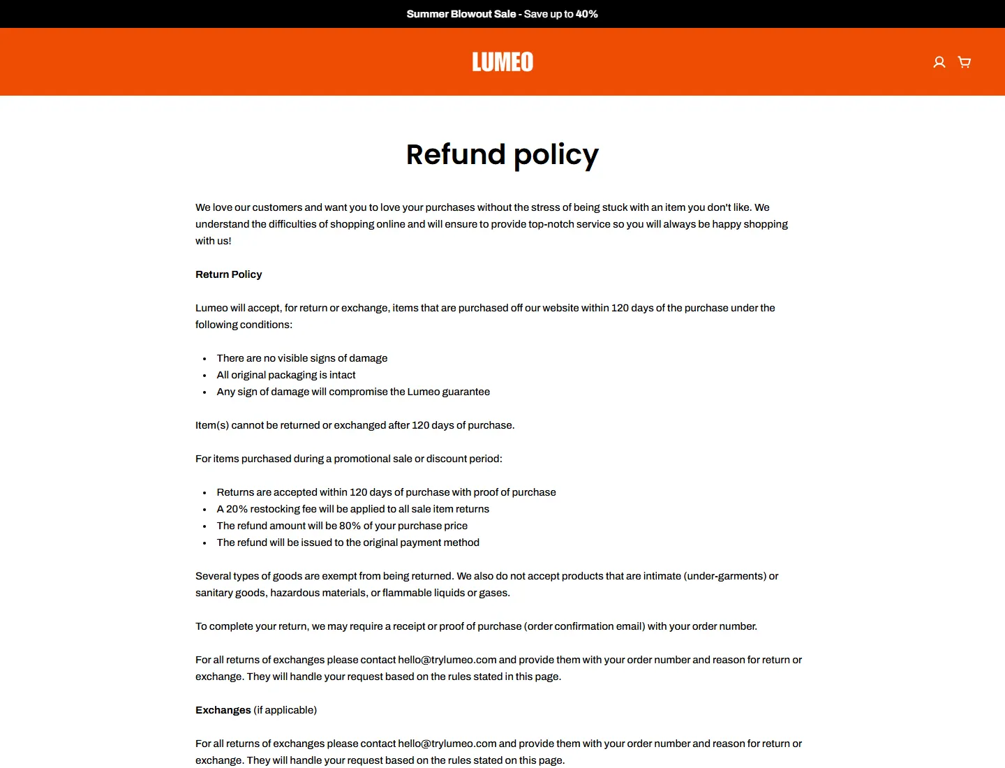 Refund policy – Lumeo page captured during the ZeroThought investigation
