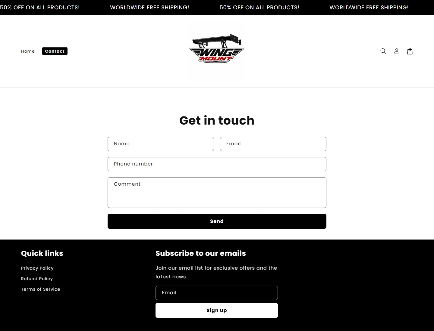 Contact – WingMount page captured during the ZeroThought investigation