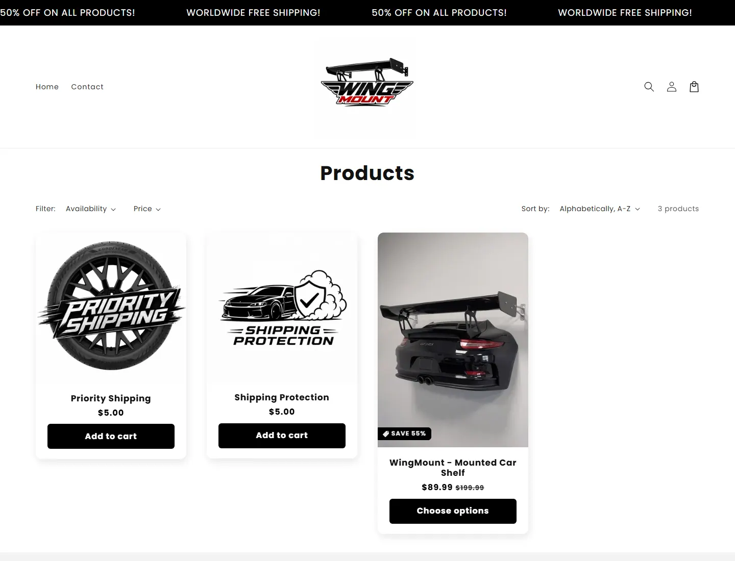 Products – WingMount page captured during the ZeroThought investigation