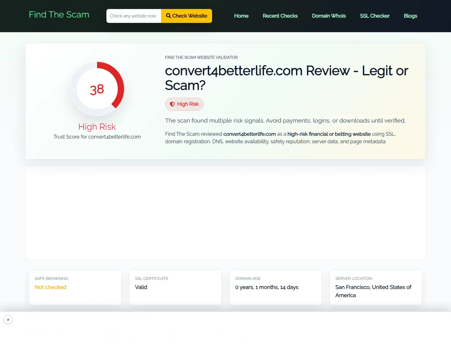 find the scam public profile for convert4betterlife.com