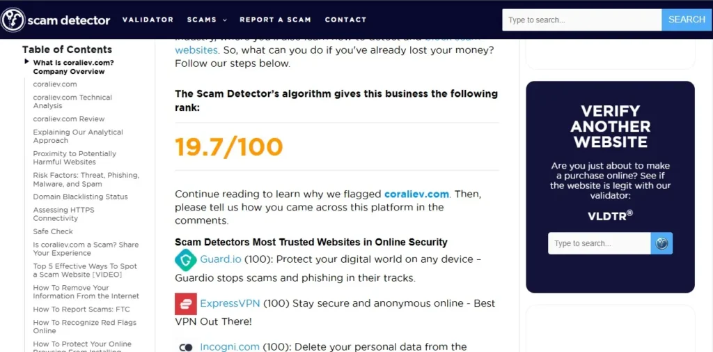 Coraliev Review 2026 showing whether Coraliev com is scam or legit
