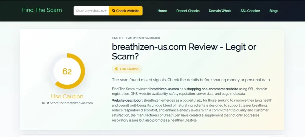 BreathiZen Review 2026 showing three BreathiZen supplement bottles with scam or legit buyer warning text