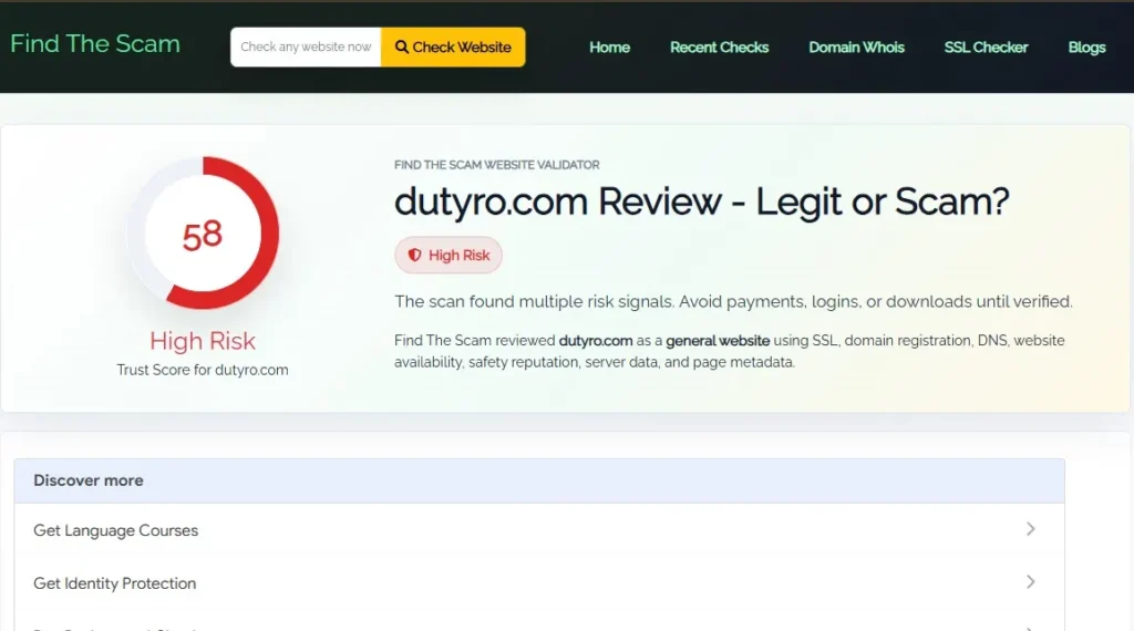 Dutyro Review 2026 buyer warning showing a Vietnam veteran tumbler and scam or legit investigation