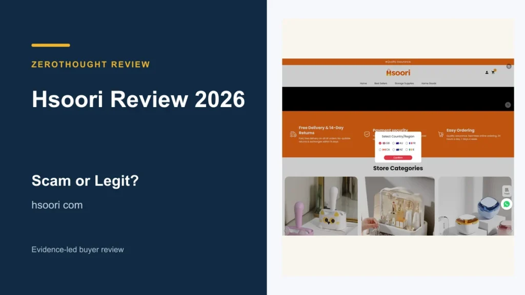 Hsoori website or product material beside a ZeroThought review title.