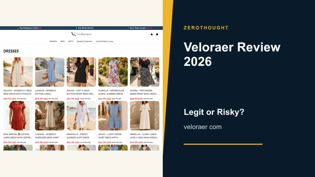 Veloraer website or product material beside a ZeroThought review title.