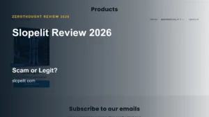 Slopelit website or product material beside a ZeroThought review title.