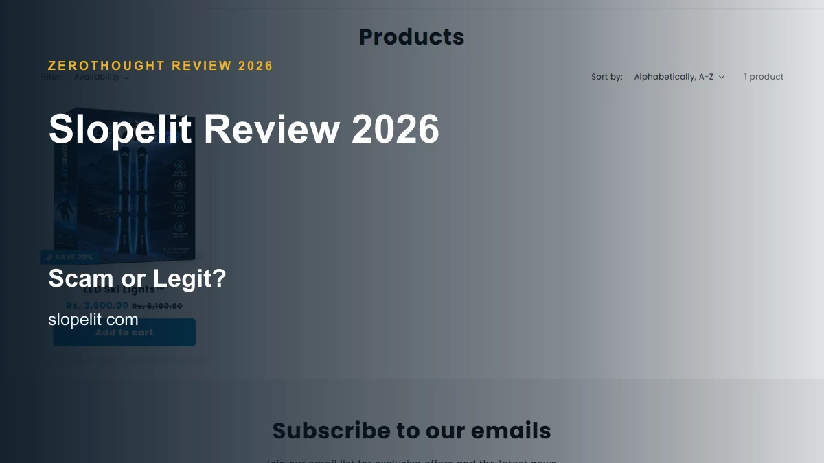 Slopelit website or product material beside a ZeroThought review title.
