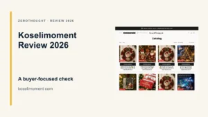 Koselimoment website or product material beside a ZeroThought review title.