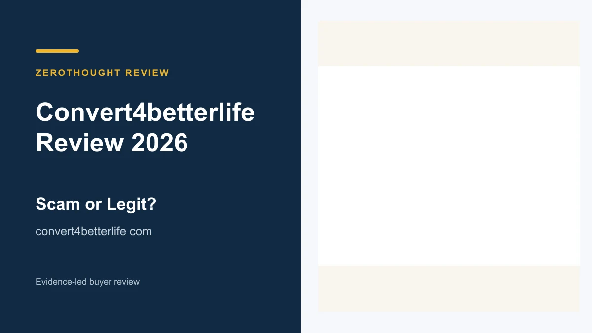 Convert4betterlife website or product material beside a ZeroThought review title.