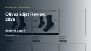 Oliveandjet website or product material beside a ZeroThought review title.