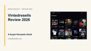 Vintedresells website or product material beside a ZeroThought review title.