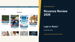 Rovenxa website or product material beside a ZeroThought review title.