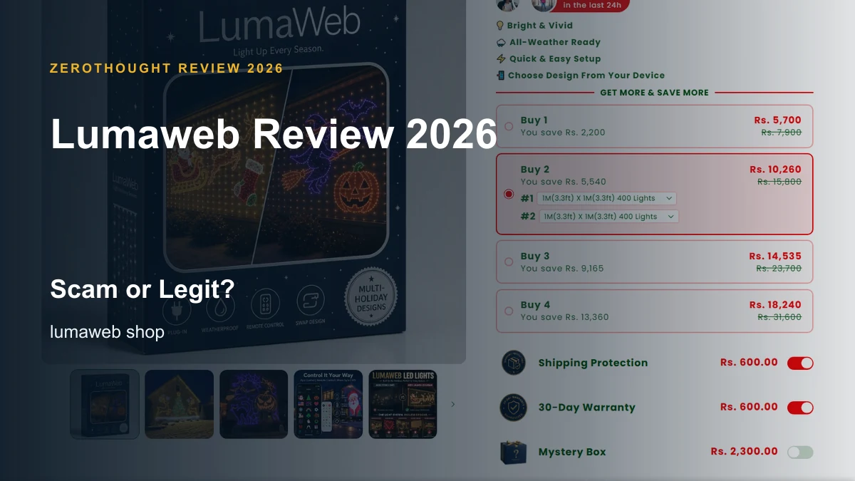 Lumaweb website or product material beside a ZeroThought review title.