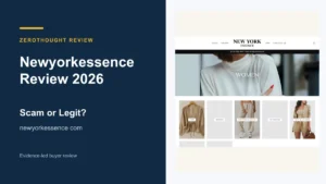 Newyorkessence website or product material beside a ZeroThought review title.