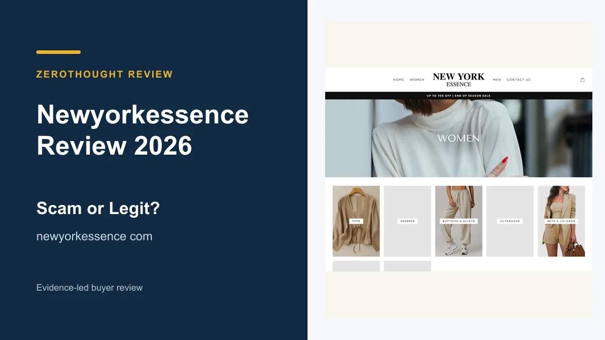 Newyorkessence website or product material beside a ZeroThought review title.