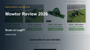 Mowtor website or product material beside a ZeroThought review title.