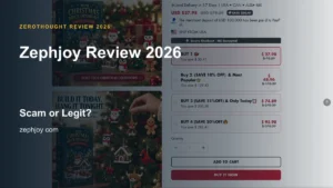Zephjoy website or product material beside a ZeroThought review title.