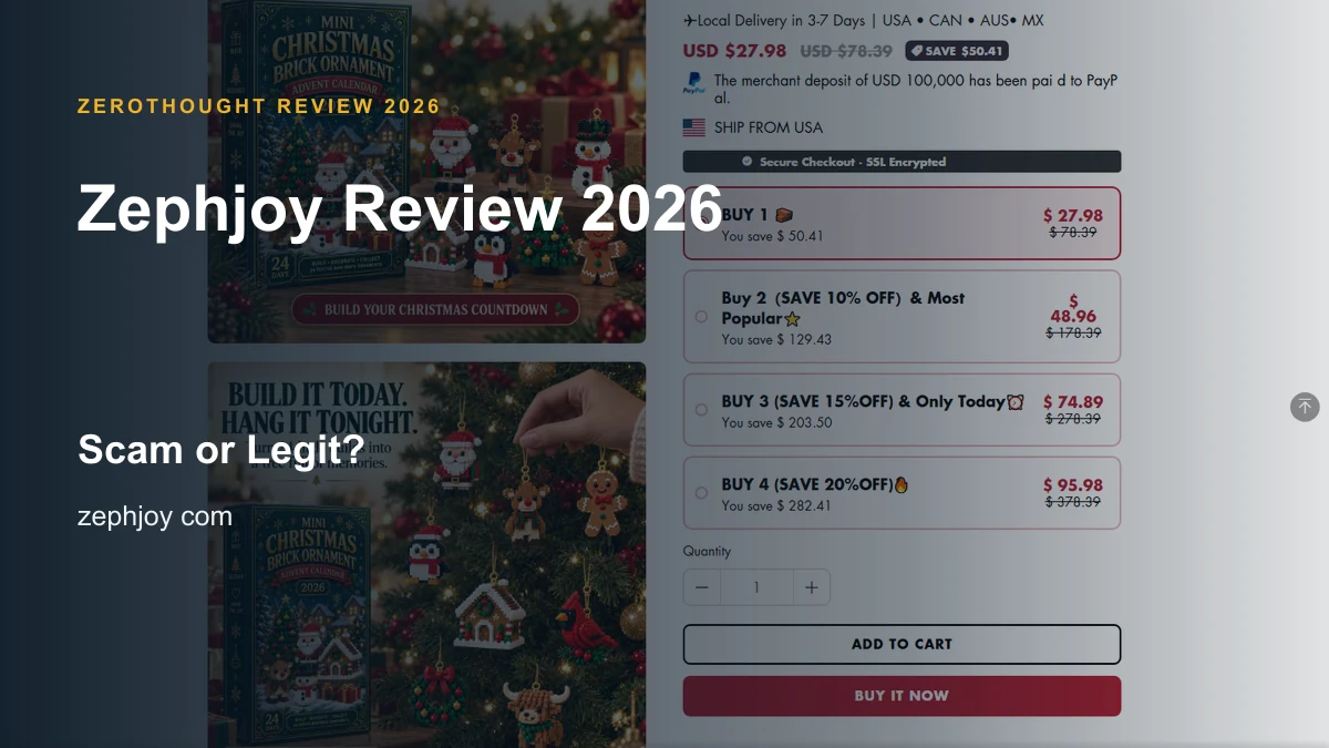 Zephjoy website or product material beside a ZeroThought review title.