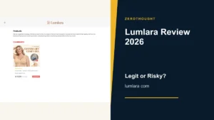 Lumlara website or product material beside a ZeroThought review title.