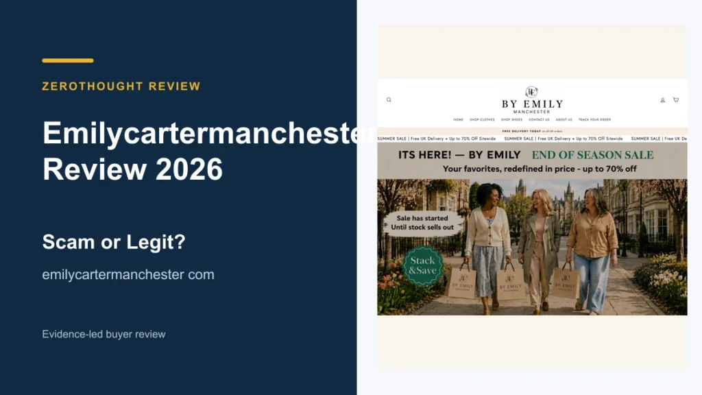 Emilycartermanchester website or product material beside a ZeroThought review title.