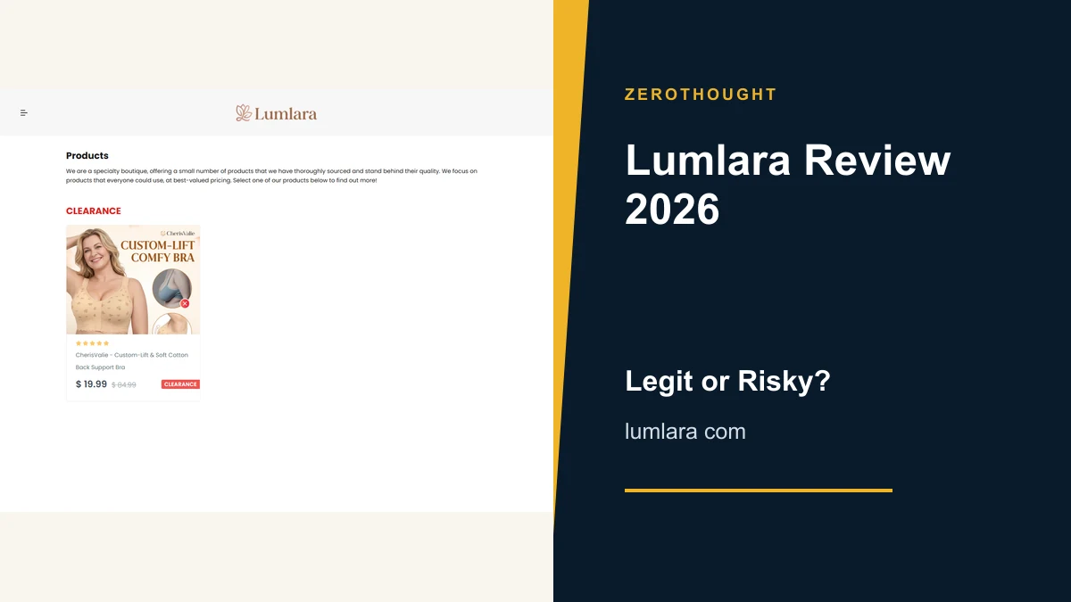 Lumlara website or product material beside a ZeroThought review title.