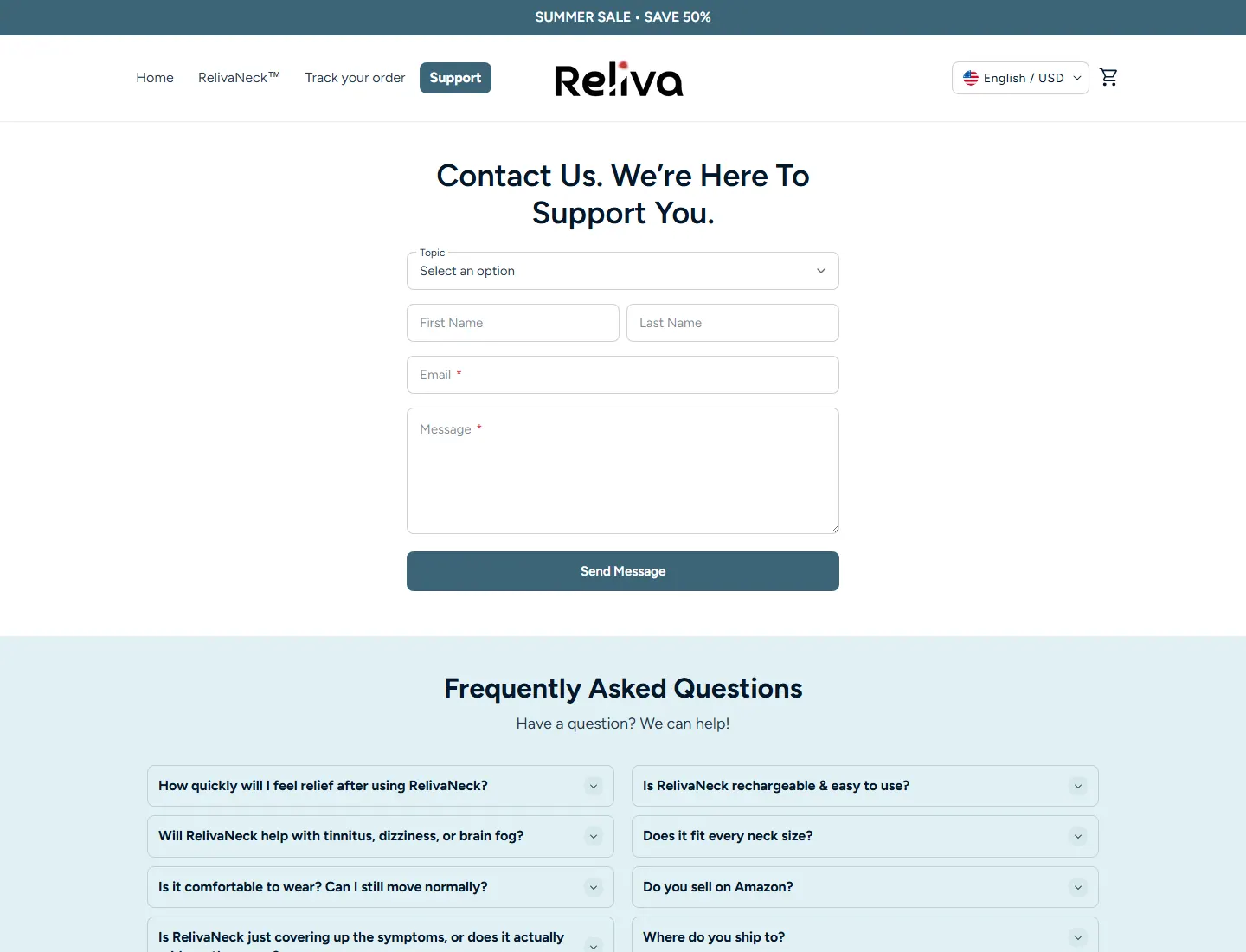 Contact – Reliva page captured during the ZeroThought investigation