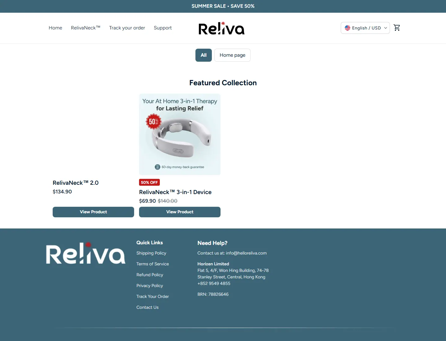 Products – Reliva page captured during the ZeroThought investigation