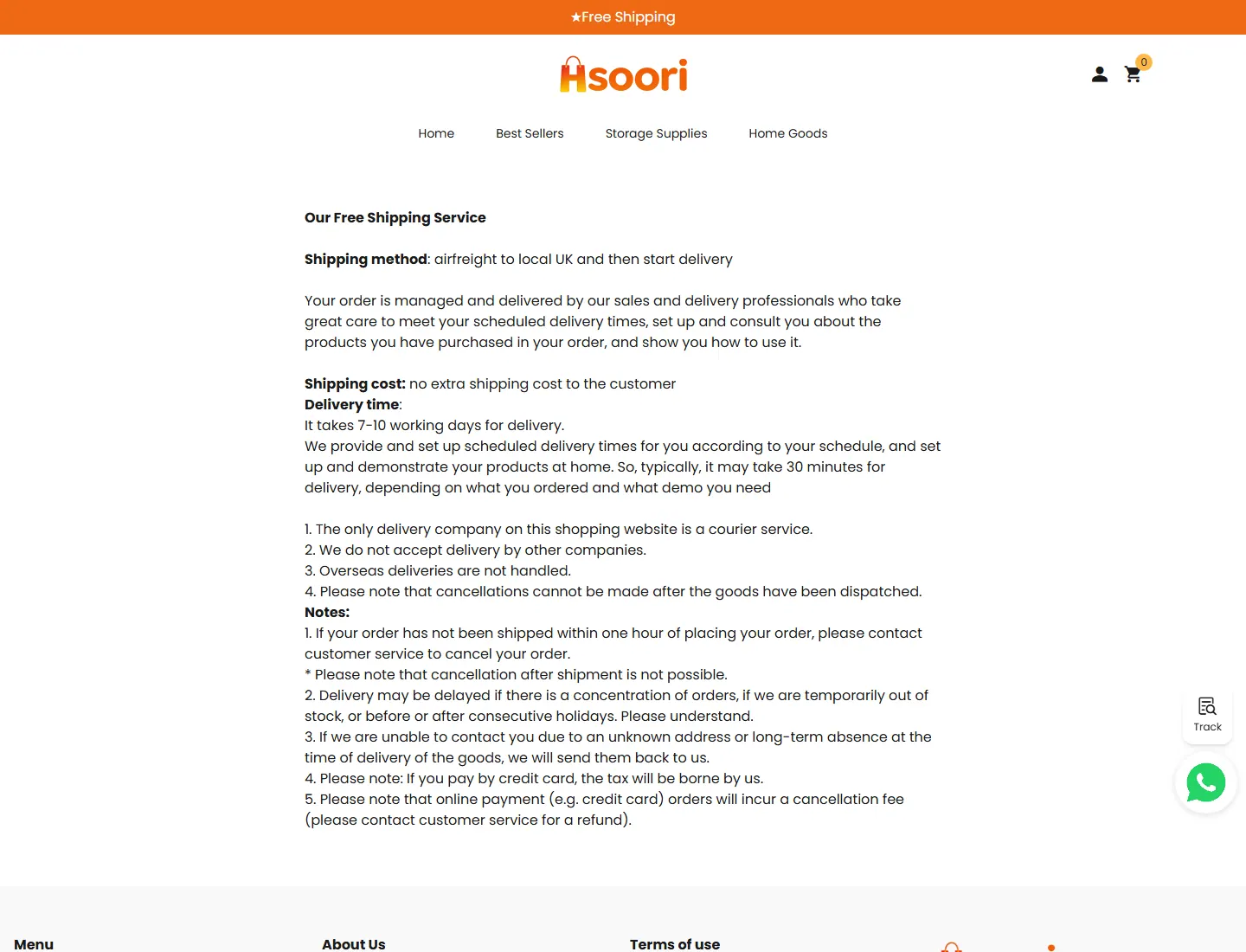 Logistics Terms page captured during the ZeroThought investigation