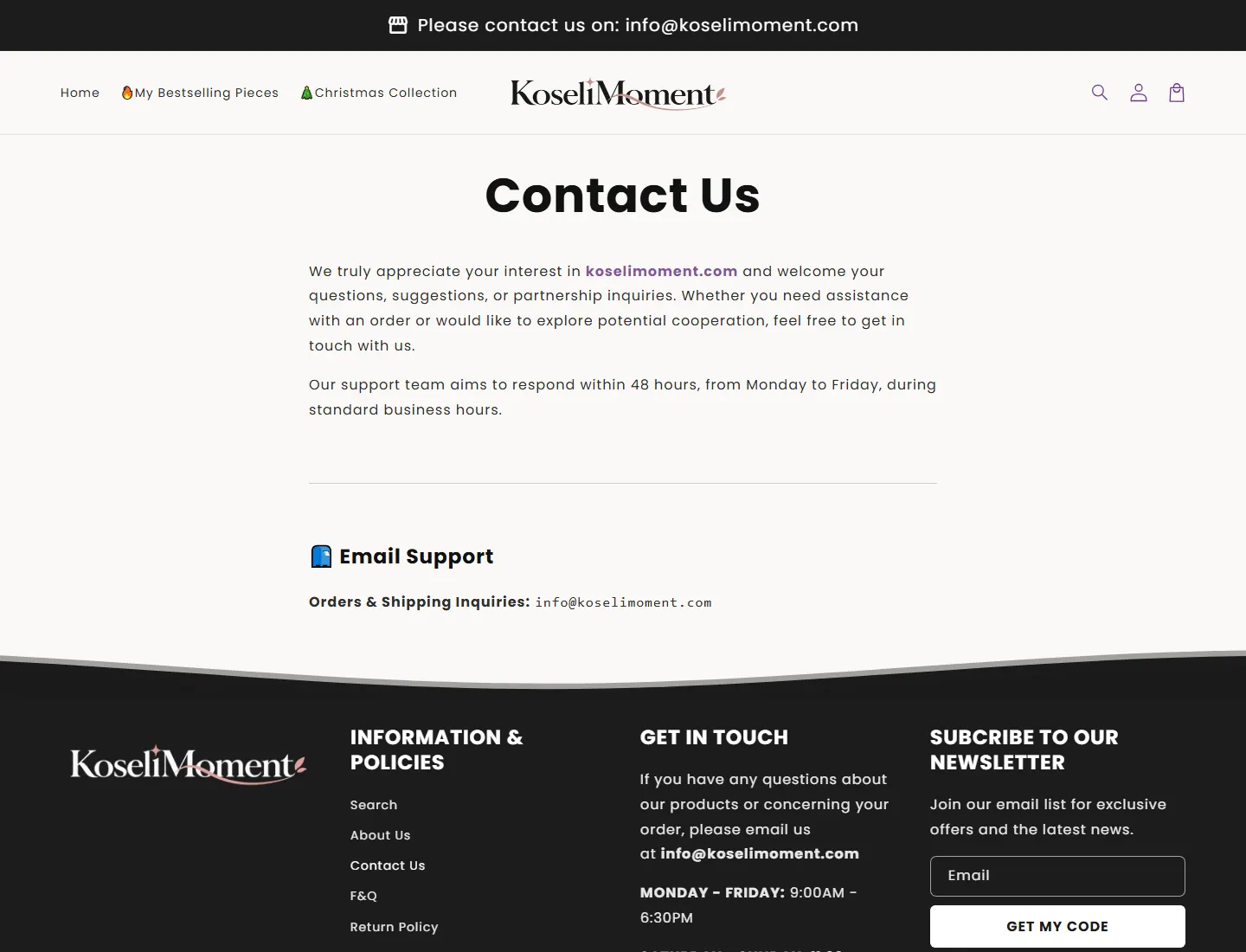 Contact Us – koselimoment.com page captured during the ZeroThought investigation