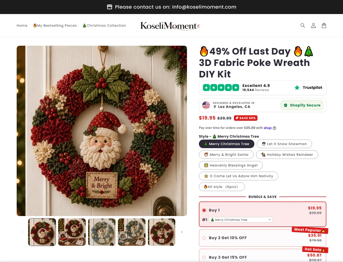 🔥49% Off Last Day 🔥🎄 3D Fabric Poke Wreath DIY Kit – koselimoment.com page captured during the ZeroThought investigation