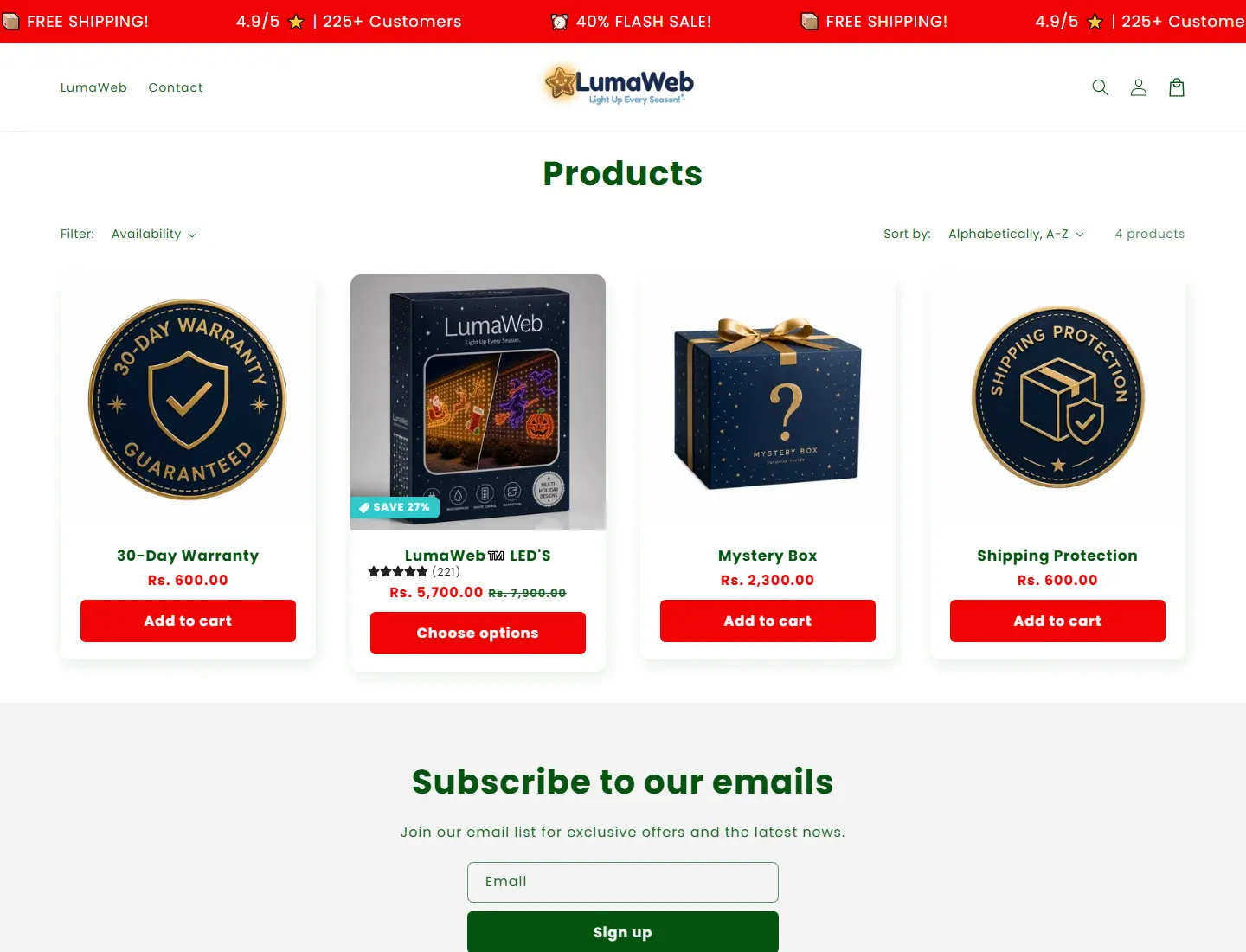 Products – LumaWeb page captured during the ZeroThought investigation