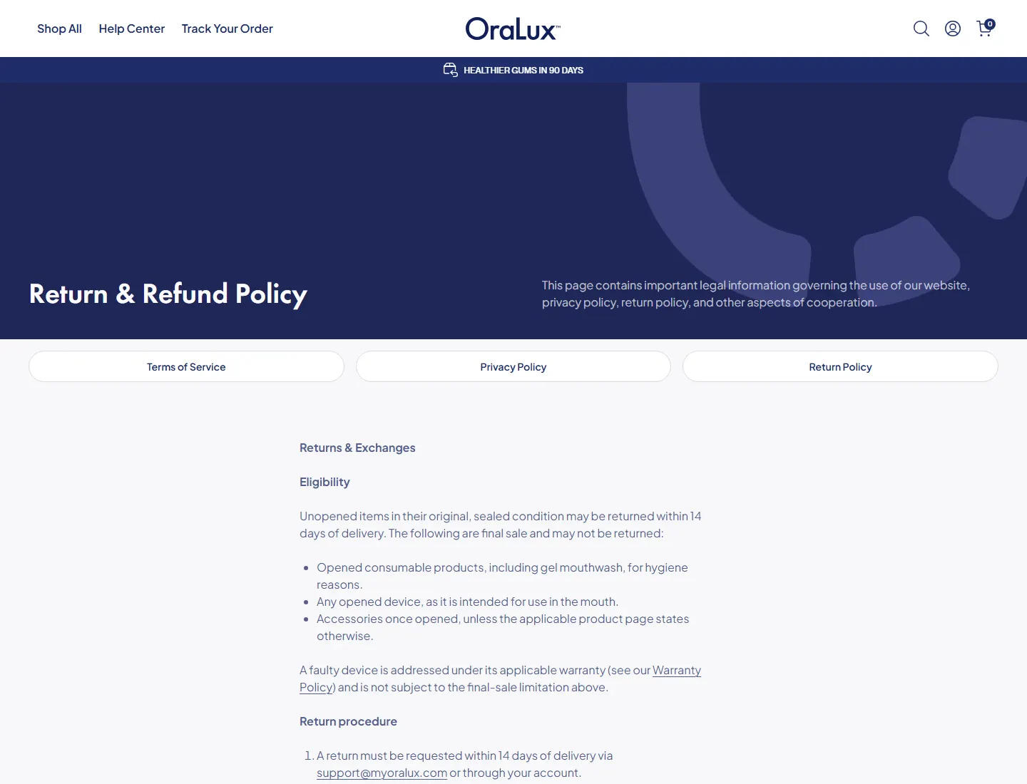Return & Refund Policy page captured during the ZeroThought investigation