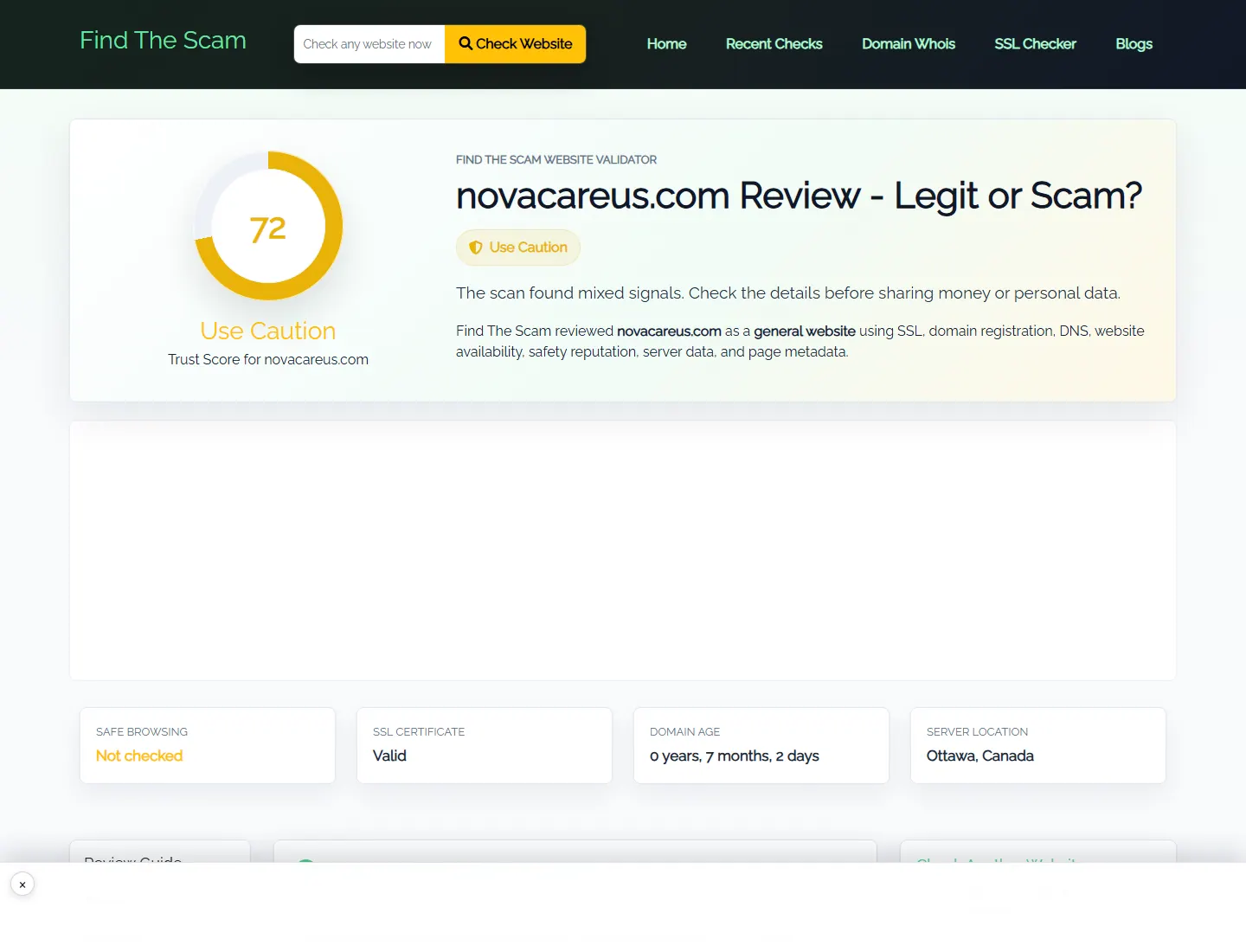 find the scam public profile for novacareus.com