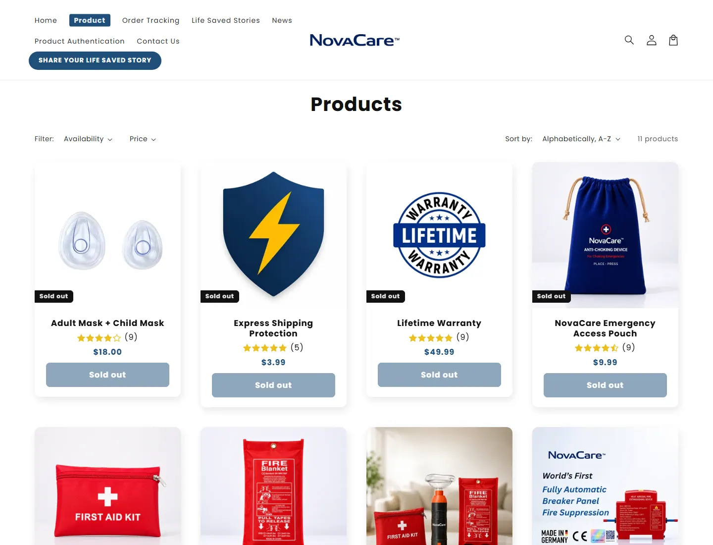 Products – NovaCare page captured during the ZeroThought investigation
