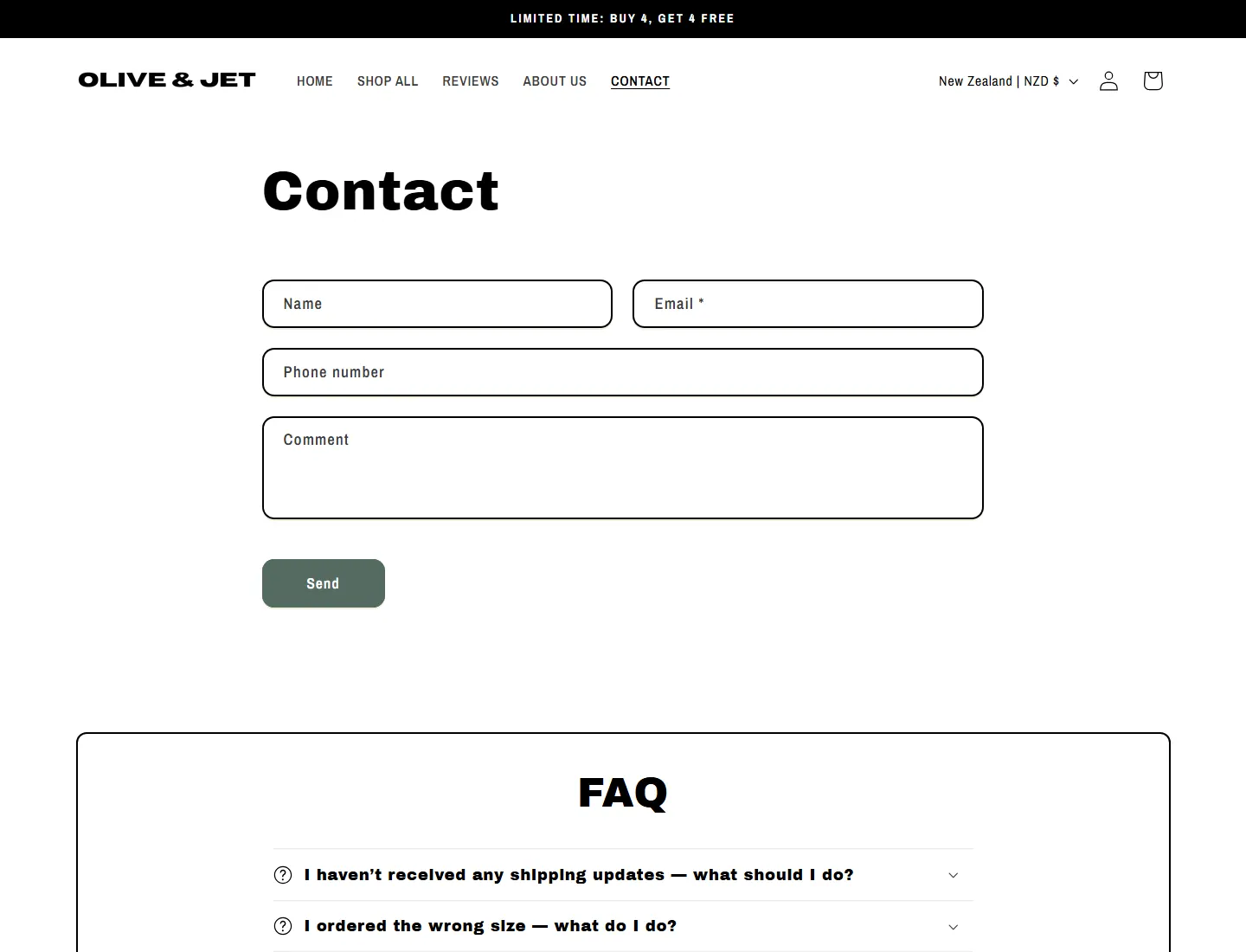 Contact – Olive & Jet page captured during the ZeroThought investigation