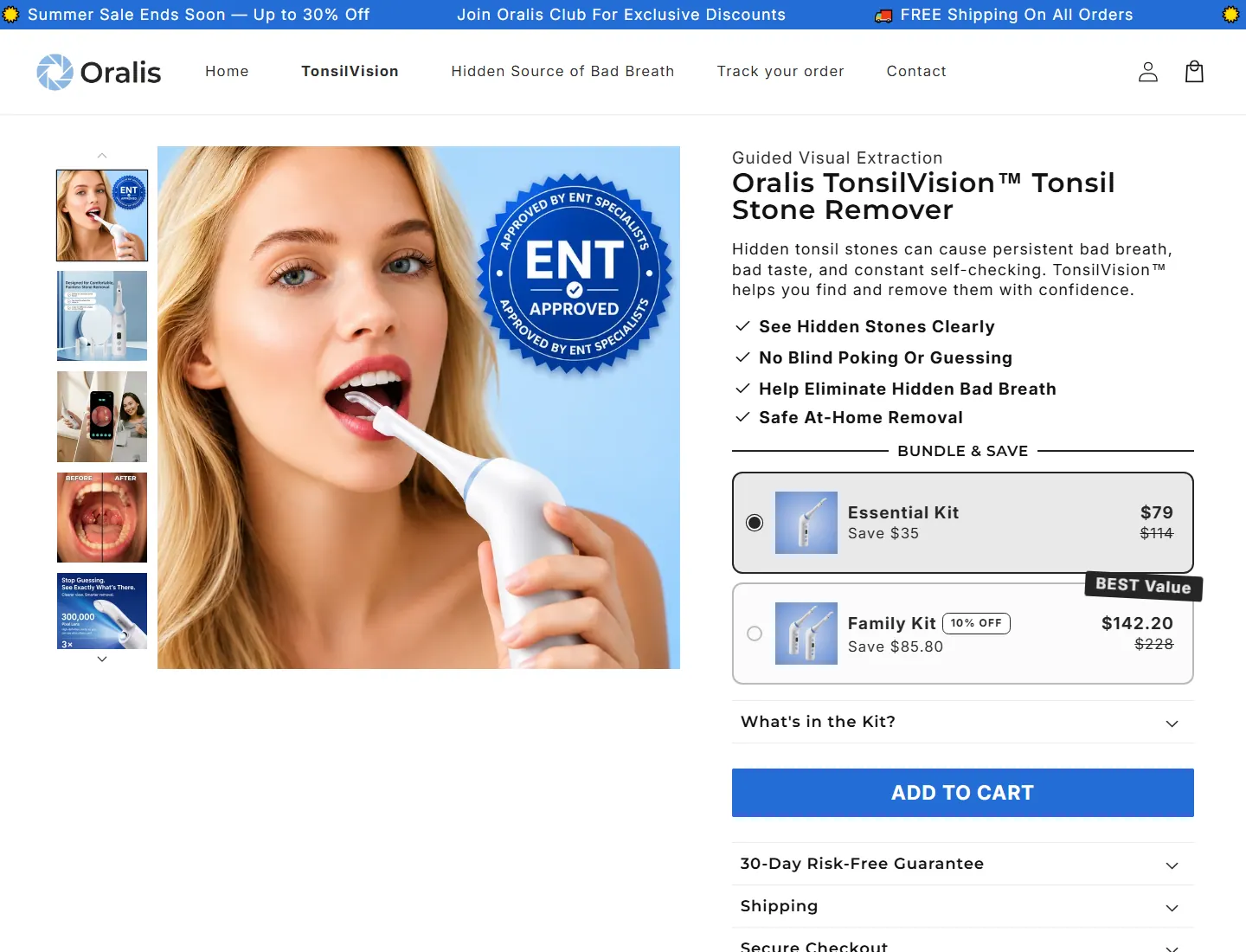 Electric Tonsil Stone Remover with Camera | 3 Suction Modes – Oralis page captured during the ZeroThought investigation