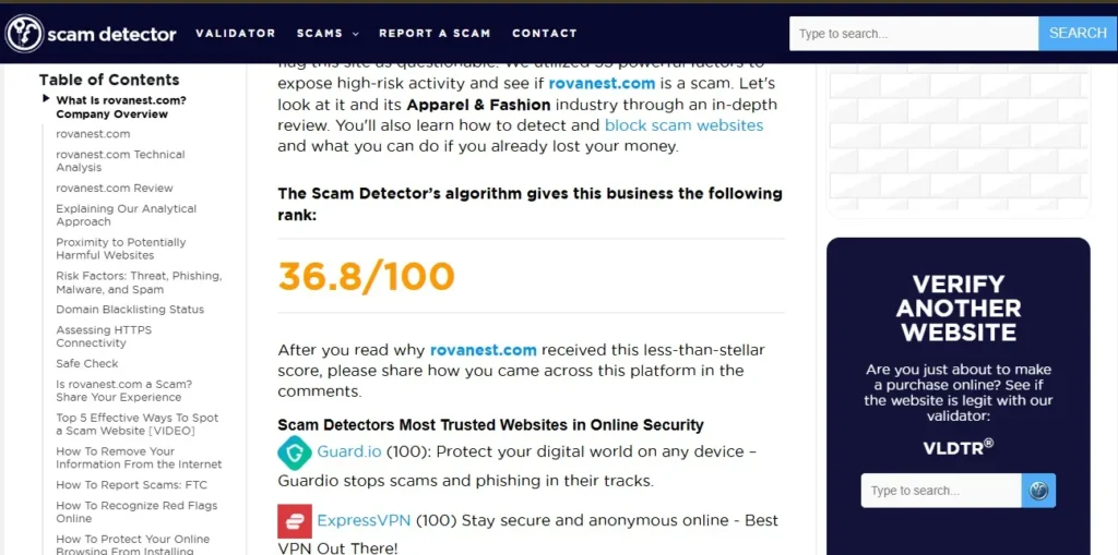 Rovanest Review 2026 showing Rovanest clothing with scam or legit warning text