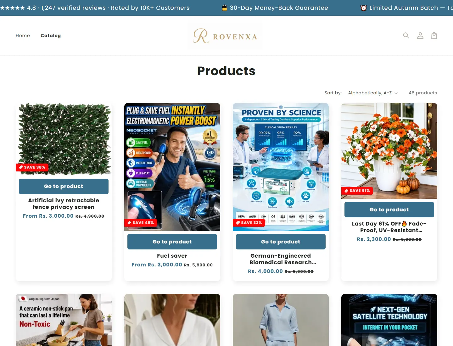 Products – rovenxa page captured during the ZeroThought investigation