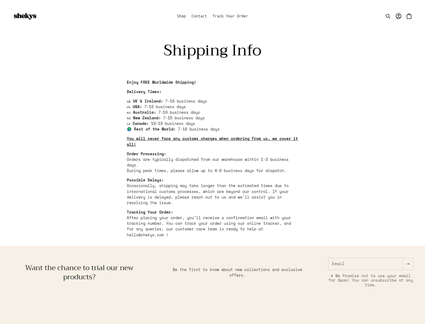 Shipping Info – Shekys page captured during the ZeroThought investigation