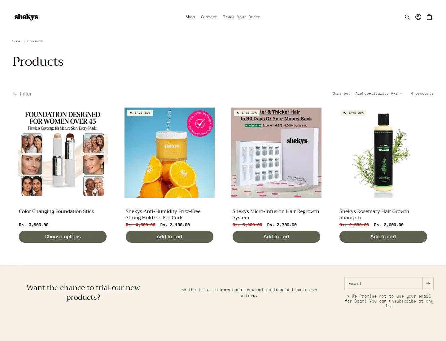Products – Shekys page captured during the ZeroThought investigation