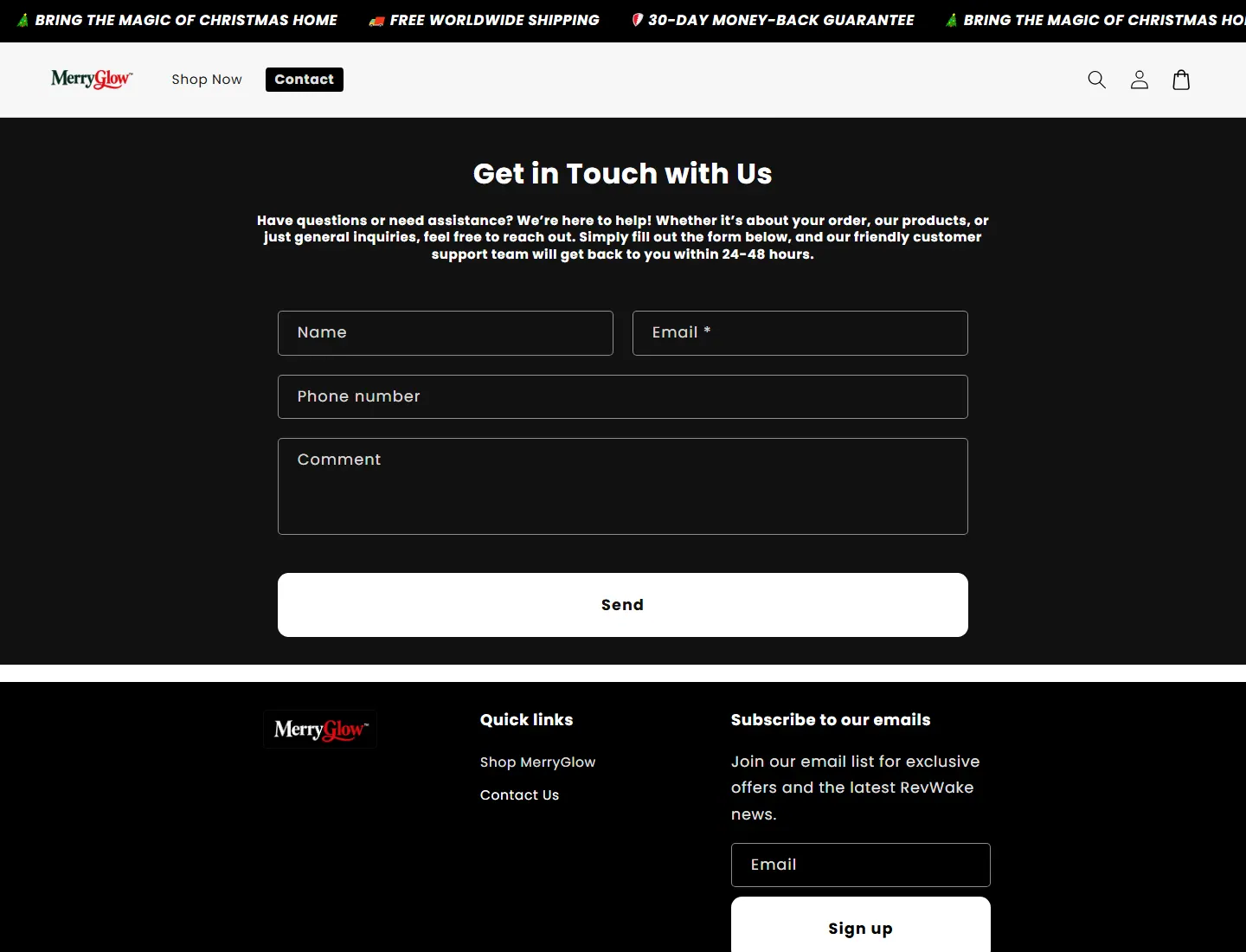 Contact – MerryGlow page captured during the ZeroThought investigation
