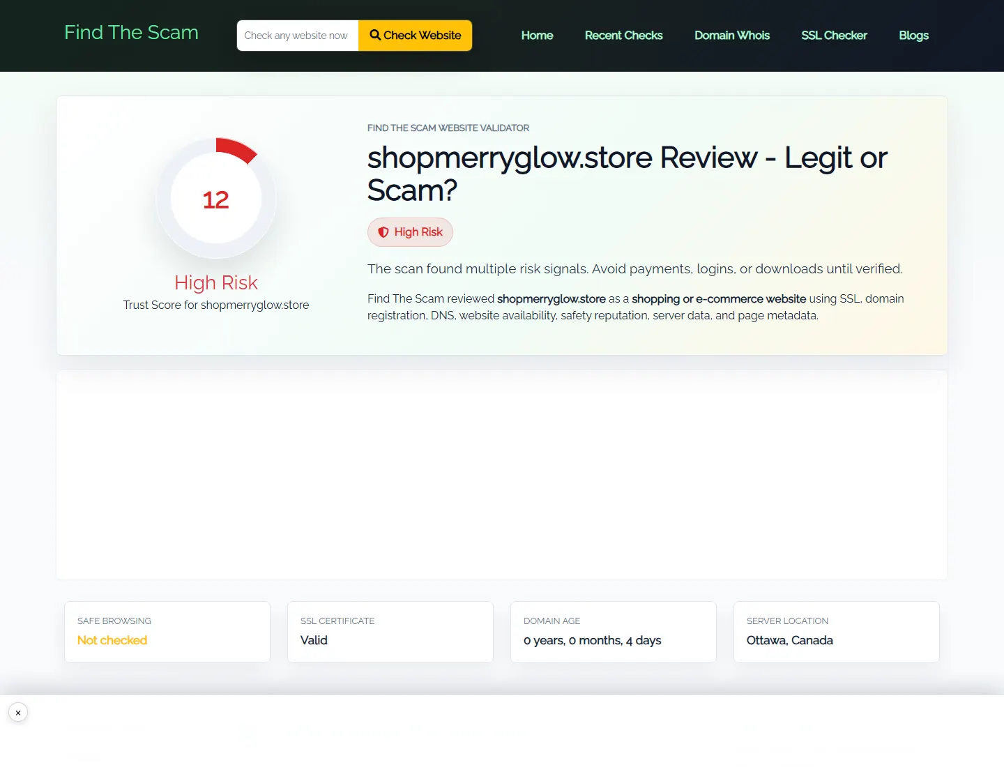 find the scam public profile for shopmerryglow.store