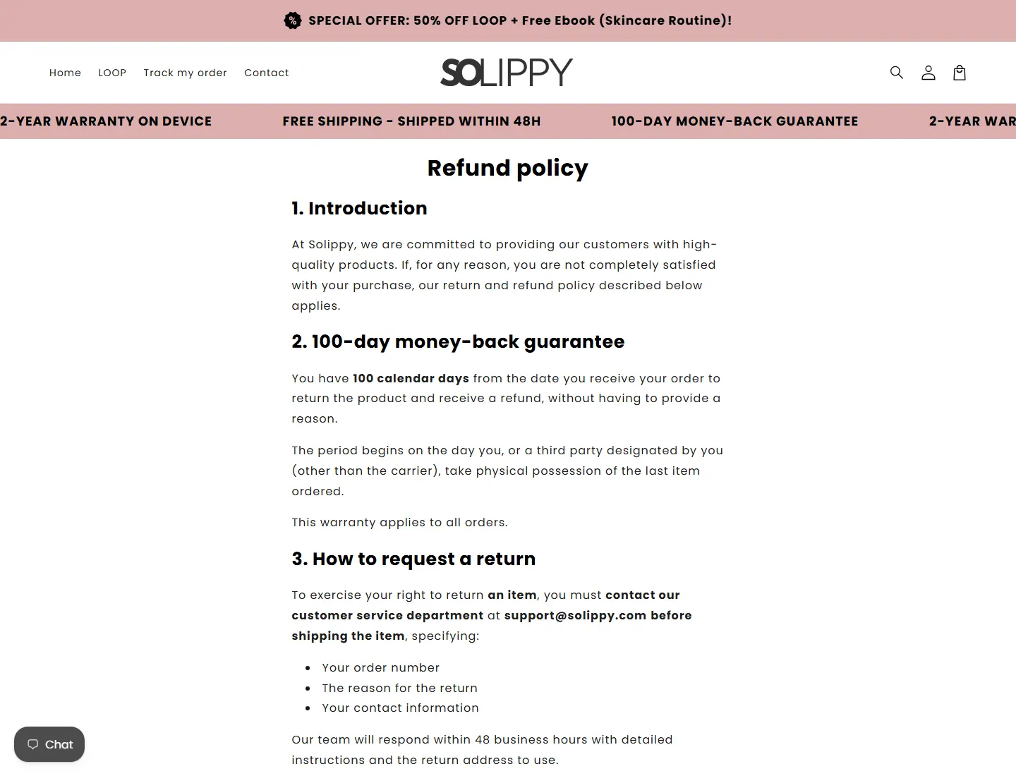 Refund Policy – Solippy page captured during the ZeroThought investigation