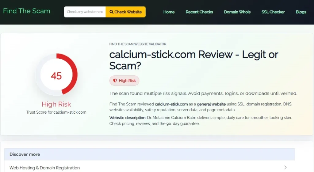 Calcium-Stick Review 2026 featuring Dr. Melasmin Calcium Balm and scam or legit investigation