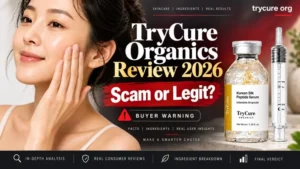 TryCure Organics Review 2026 featuring Korean Silk Peptide Serum with scam or legit buyer warning