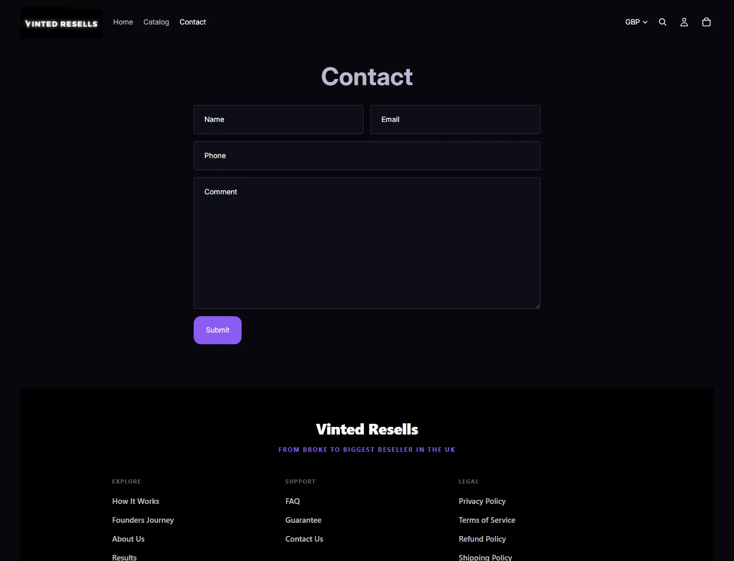 Contact – Vinted Resells Ltd page captured during the ZeroThought investigation